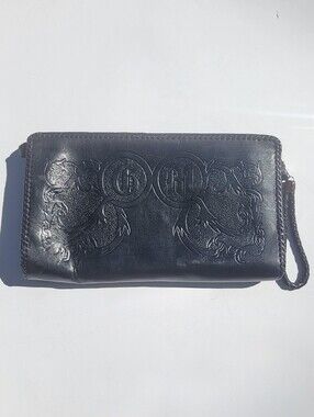 40's Vintage Tooled Leather Large Clutch